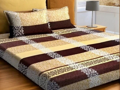 ROOMSTYLE Cotton Single Fitted (Elastic) 230 TC Floral Bedsheet(Pack of 1, White)