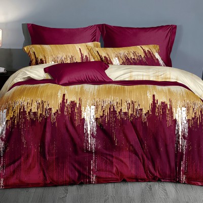 Story@home 240 TC Microfiber Double Printed Flat Bedsheet(Pack of 1, Maroon, Yellow)