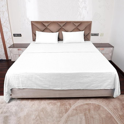 ARDM 400 TC Cotton Double Striped Flat Bedsheet(Pack of 1, White)
