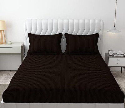Dokarn Cotton Double Flat 280 TC Striped Bedsheet(Pack of 1, Brown)
