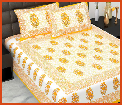 JAIPUR PRINTS Cotton Double Flat 230 TC Jaipuri Prints Bedsheet(Pack of 1, Yellow)