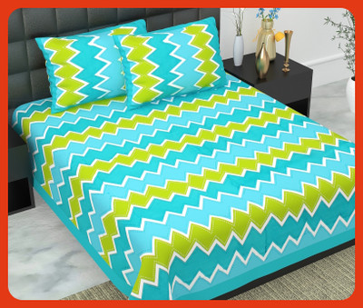 JAIPUR PRINTS Cotton Double Flat 240 TC Jaipuri Prints Bedsheet(Pack of 1, Green)