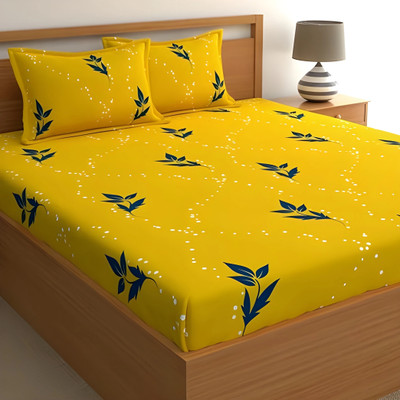 Vrapt Microfiber King Fitted (Elastic) 260 TC Floral Bedsheet(Pack of 1, Yellow Bedsheet)