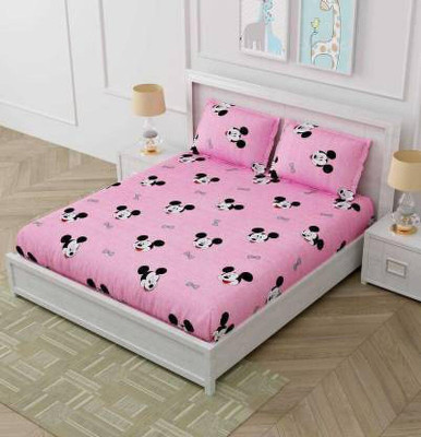 Manish Creation 200 TC Cotton Double Printed Flat Bedsheet(Pack of 1, Pink)