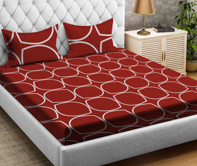 RUSTIC LINEN 144 TC Microfiber Double Printed Flat Bedsheet(Pack of 1, Maroon)