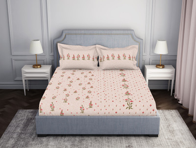 SPACES 144 TC Cotton Double Abstract Flat Bedsheet(Pack of 1, BLUSH)