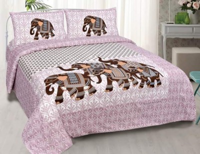 Ruby Creation 140 TC Cotton Double Printed Flat Bedsheet(Pack of 1, Pink Elephant)