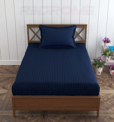 REDROME Cotton Single Flat 300 TC Striped Bedsheet(Pack of 1, Navy Blue)