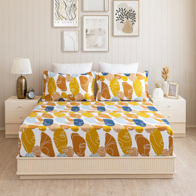HOMEMONDE Cotton King Fitted (Elastic) 210 TC Printed Bedsheet(Pack of 1, Faces of Color)