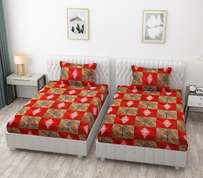 BROMWICK 280 TC Microfiber Single Printed Flat Bedsheet(Pack of 2, Red Floral)