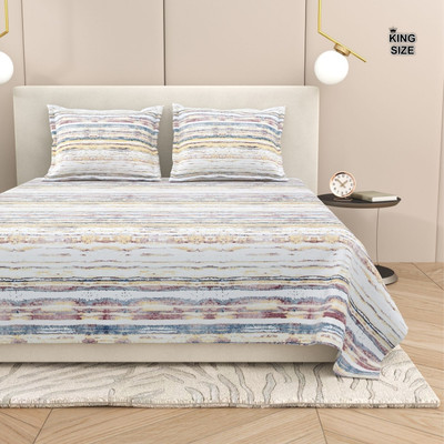 Dream Weaverz Cotton Super King Flat 260 TC Abstract Bedsheet(Pack of 1, Grey-Brown-White)