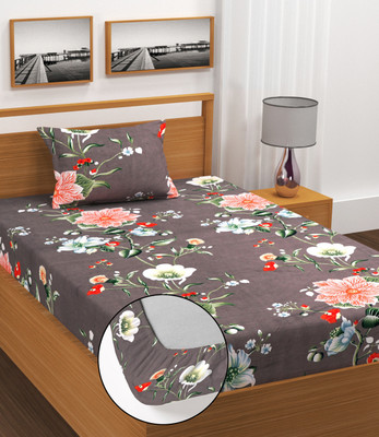 DECORHUT FAB Cotton Single Fitted (Elastic) 210 TC Self Design Bedsheet(Pack of 1, Multicolor)