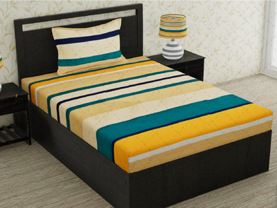 RUSTIC LINEN 144 TC Microfiber Single Printed Flat Bedsheet(Pack of 1, Yellow)