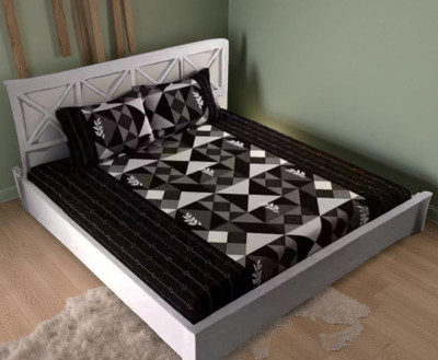 Peregrine Cotton Double Fitted (Elastic) 320 TC Checkered Bedsheet(Pack of 1, Brown)