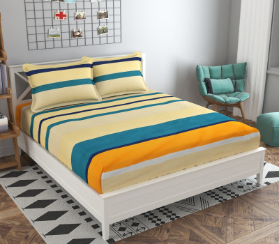 STEDO 250 TC Cotton Double Striped Fitted (Elastic) Bedsheet(Pack of 1, Multicolor)