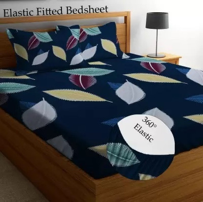 Akshra Loomtex Cotton, Polyester King Fitted (Elastic) 250 TC Printed Bedsheet(Pack of 1, Blue)