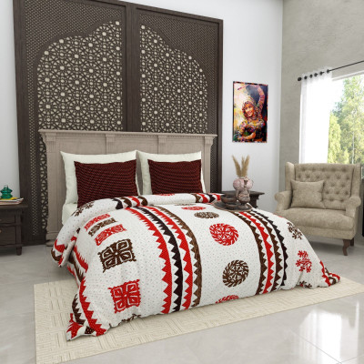 RJ Cotton King Flat 210 TC Printed Bedsheet(Pack of 1, Bedsheet-White-Brwn)