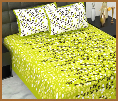 JAIPUR PRINTS Cotton Double Flat 210 TC Jaipuri Prints Bedsheet(Pack of 1, Green)