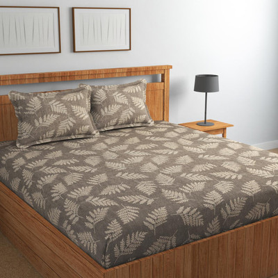 subhani Polycotton Double Flat 300 TC Motifs Bedsheet(Pack of 1, Leaf flower)