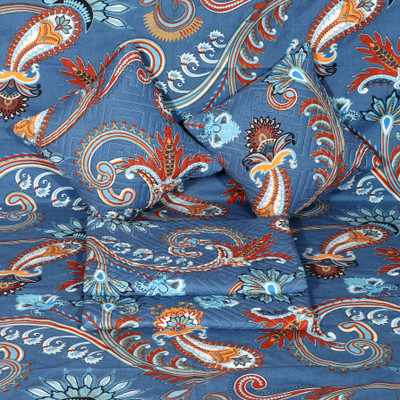 Moonroof Cotton Double Flat 300 TC Printed Bedsheet(Pack of 1, BLUE TARA (1 Flat Bedsheet + 2 Pillow Cover + 2 Cushion Covers with Filler))