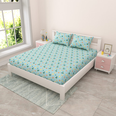 Mafatlal Cotton Double Flat 144 TC Printed Bedsheet(Pack of 1, Green)