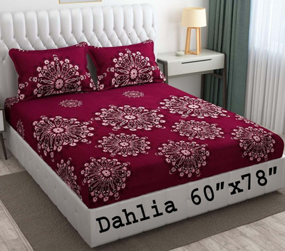 Dahlia 200 TC Polycotton Queen Printed Fitted (Elastic) Bedsheet(Pack of 1, Wine 3)