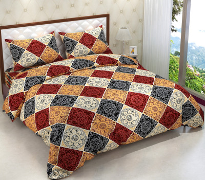 GLOBALSHOP 350 TC Microfiber Double Jaipuri Prints Flat Bedsheet(Pack of 1, Multicolor)