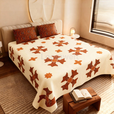 Loomweft Cotton King Flat 300 TC Printed Bedsheet(Pack of 1, Brown Cross)