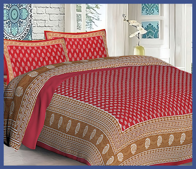 BedZone Cotton Double Flat 240 TC Jaipuri Prints Bedsheet(Pack of 1, Maroon)