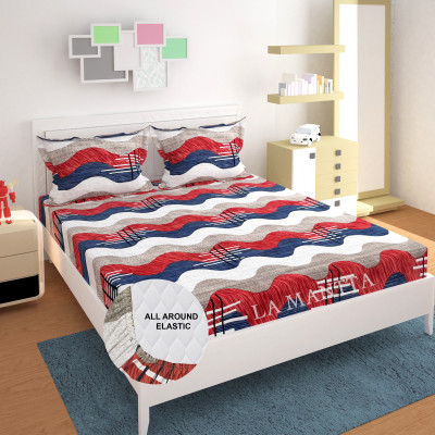 LA MANTTA 250 TC Cotton King Printed Fitted (Elastic) Bedsheet(Pack of 1, Multicolor)