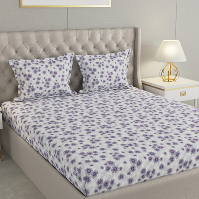 Raymond Home Cotton Double Flat 104 TC Floral Bedsheet(Pack of 1, Grey & Purple)