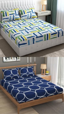 Neekshaa 300 TC Cotton Double Abstract Fitted (Elastic) Bedsheet(Pack of 2, Multicolor)