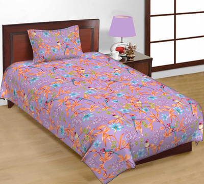 BEDOPS 140 TC Cotton Single Printed Flat Bedsheet(Pack of 1, Purple)