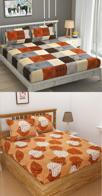 Homefab India 140 TC Microfiber Double Printed Flat Bedsheet(Pack of 2, Multicolor)
