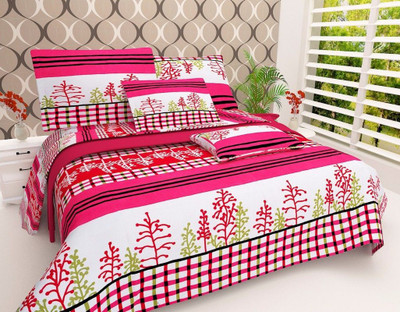 Aciloc Polyester Double Flat 240 TC Printed Bedsheet(Pack of 1, Pink)