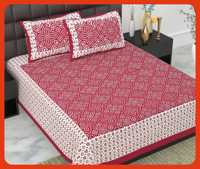 BedZone Cotton Double Flat 240 TC Jaipuri Prints Bedsheet(Pack of 1, Maroon)