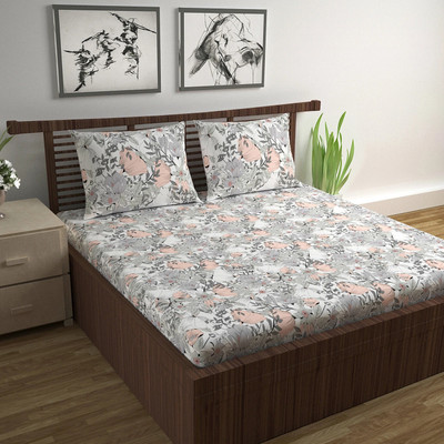 Divine Casa Cotton Double Flat 144 TC Floral Bedsheet(Pack of 1, Griffin)