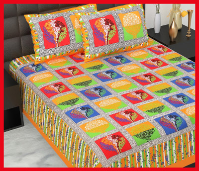JAIPUR PRINTS Cotton Double Flat 210 TC Jaipuri Prints Bedsheet(Pack of 1, Multicolor)