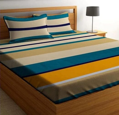 HOMETIC 320 TC Cotton Double Solid Fitted (Elastic) Bedsheet(Pack of 1, Cream)
