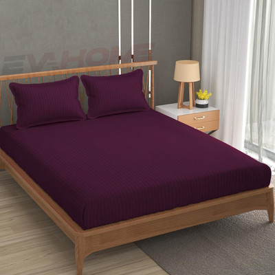 HOMETRESSA 220 TC Cotton King Solid Fitted (Elastic) Bedsheet(Pack of 1, Wine)