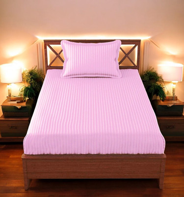 HOMYBEES 220 TC Cotton Single Abstract Fitted (Elastic) Bedsheet(Pack of 1, Pink)
