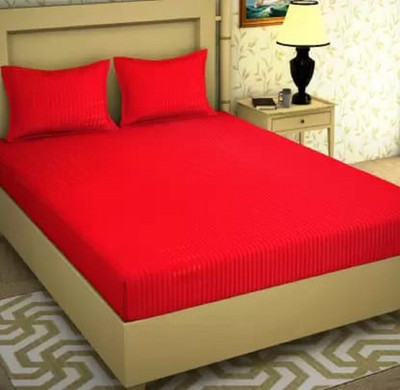 Cool Dealzz 144 TC Microfiber Double Striped Flat Bedsheet(Pack of 1, Red)
