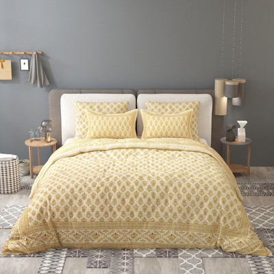 Dreamwrap Cotton Double Flat 244 TC Printed Bedsheet(Pack of 1, Yellow)