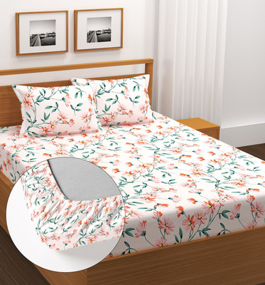 BLUEDOT Cotton King Fitted (Elastic) 255 TC Printed Bedsheet(Pack of 1, Multicolor)