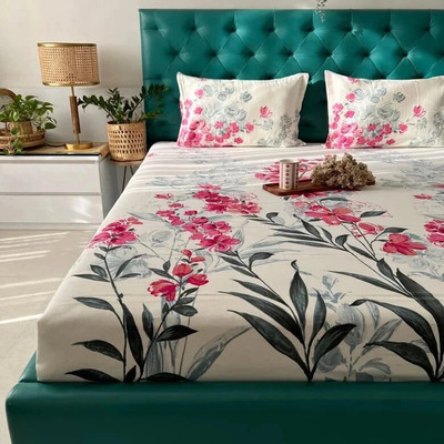 Urban Space Cotton King Flat 200 TC Floral Bedsheet(Pack of 1, Majestic Pink)