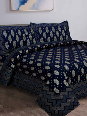 JAIPUR FABRIC Cotton Double Flat 300 TC Printed Bedsheet(Pack of 1, Dark Blue)