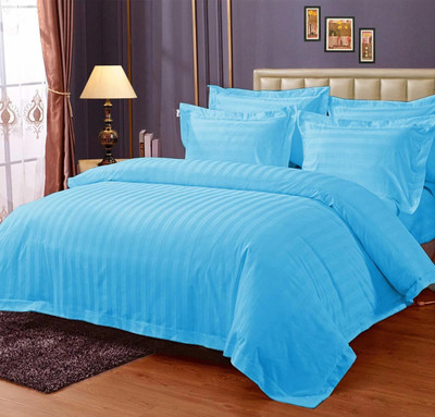 ROOMSTYLE 230 TC Cotton Single Striped Fitted (Elastic) Bedsheet(Pack of 1, Blue)