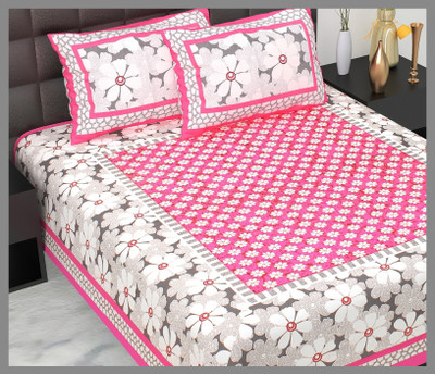 JAIPUR PRINTS Cotton Double Flat 144 TC Jaipuri Prints Bedsheet(Pack of 1, Pink)