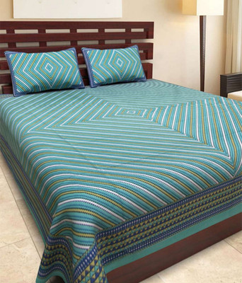 E ELMA 144 TC Cotton Double Jaipuri Prints Flat Bedsheet(Pack of 1, Multicolor)
