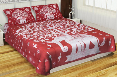 shree sd creation 144 TC Cotton Double Printed Flat Bedsheet(Pack of 1, Red)